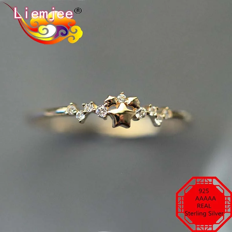 Liemjee Retro Fashion Personality Party Punk Jewelry Star Real 925 Sterling Silver Ring For Women Feature Charm Girlfriend Gift