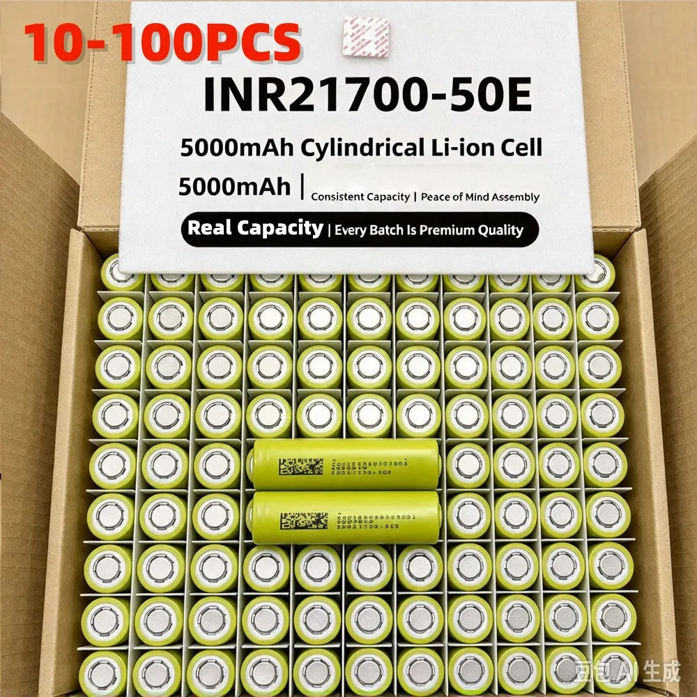 10-100PCS 50E 21700 3.7V 5000mAh Rechargeable Battery 3C Discharge, High Power Li-ion Cell For Flashlight, Electronic Products