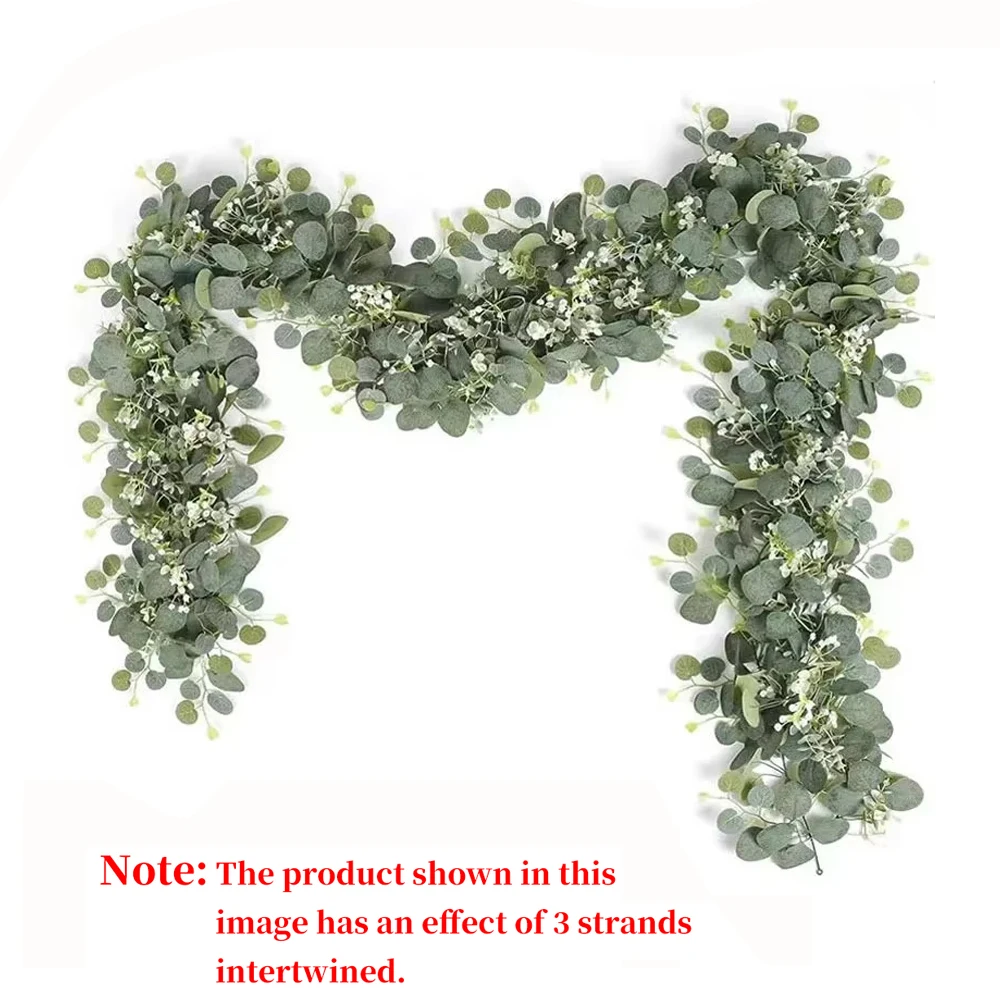1pc Artificial Eucalyptus Leaves Greenery Garland Faux Plant Spring Vines with White Flowers Berries for Wedding Home Party Deco