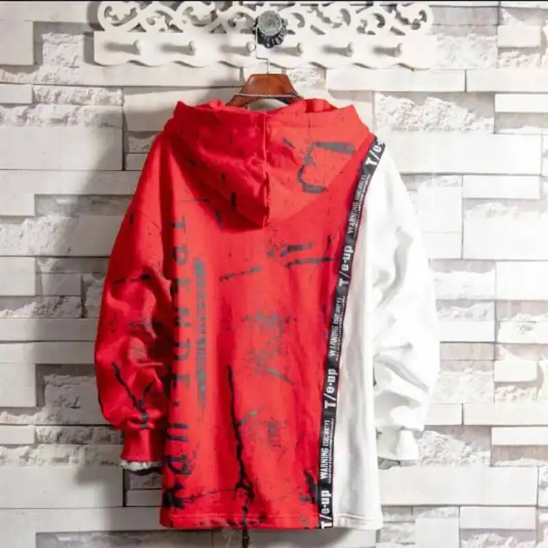 HKSH Men's Tide Punk Color Contrast Spring Autumn New Hip Hop Ink Splash Print Hoodie Hip Hop Splice Patchwork Sweatshirt HK2883
