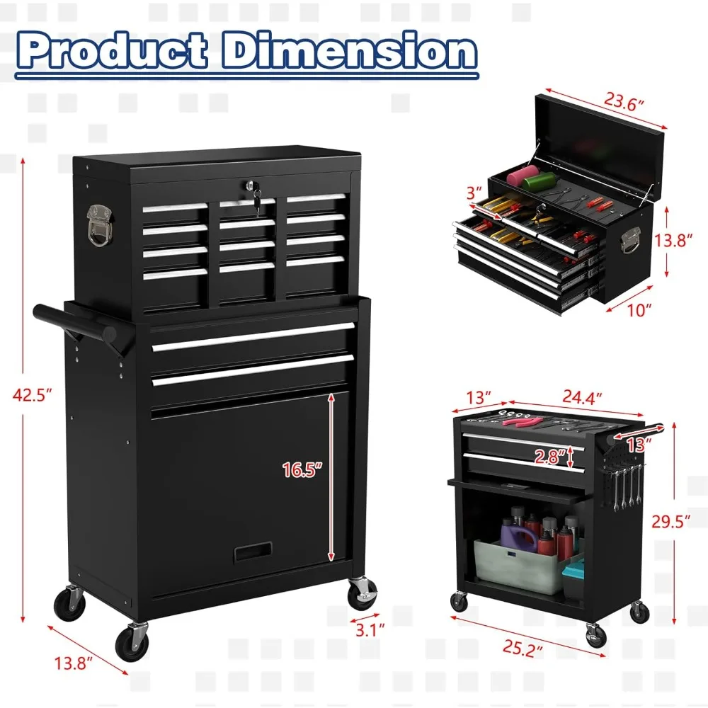 

8-Drawer High Capacity Tool Chest with Wheels, Removable Storage Toolbox with Lock for Garage