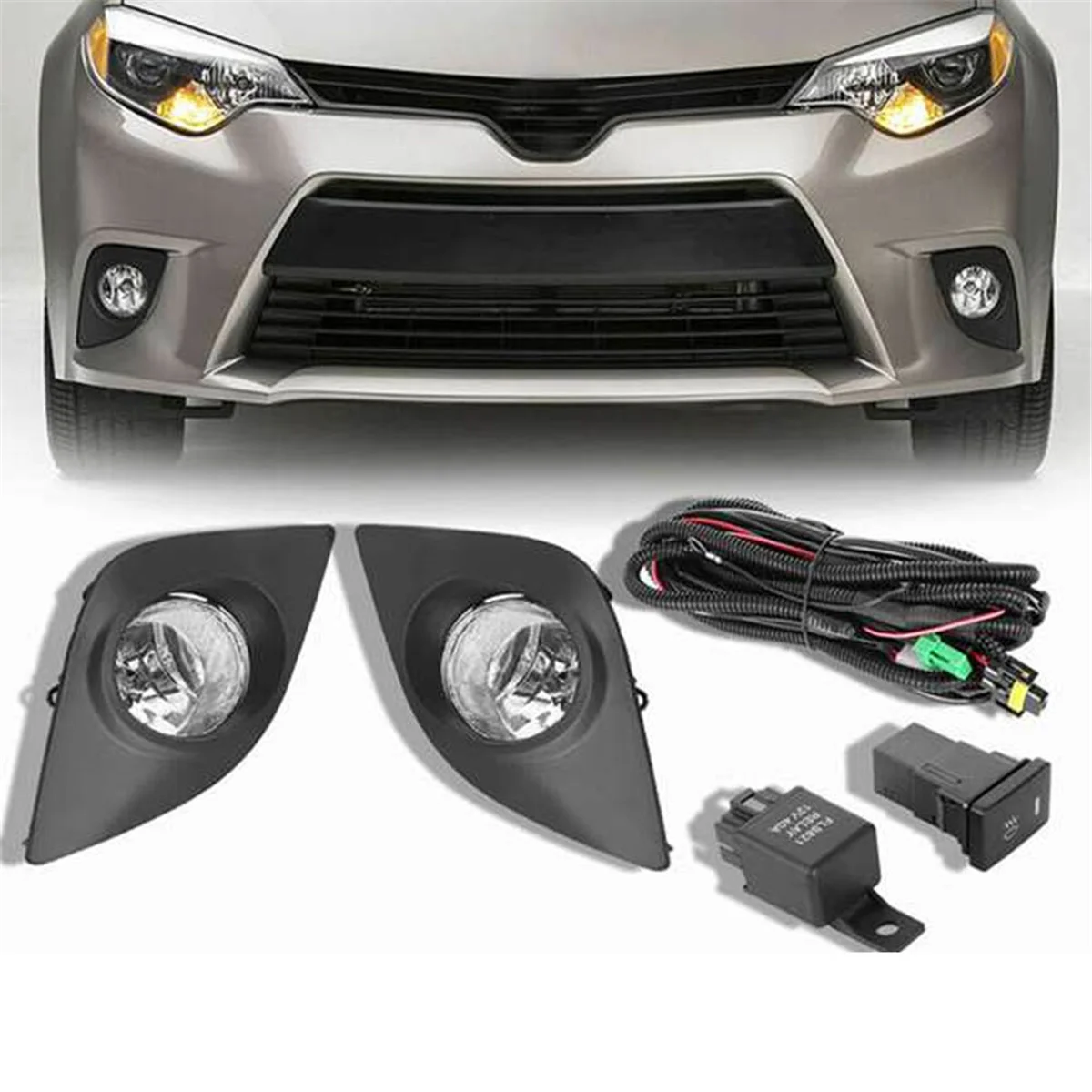 Car Front Fog Light Assembly Clear Lens Fog Lamp Frame with Harness Switch Button for Toyota Corolla 2014-2016