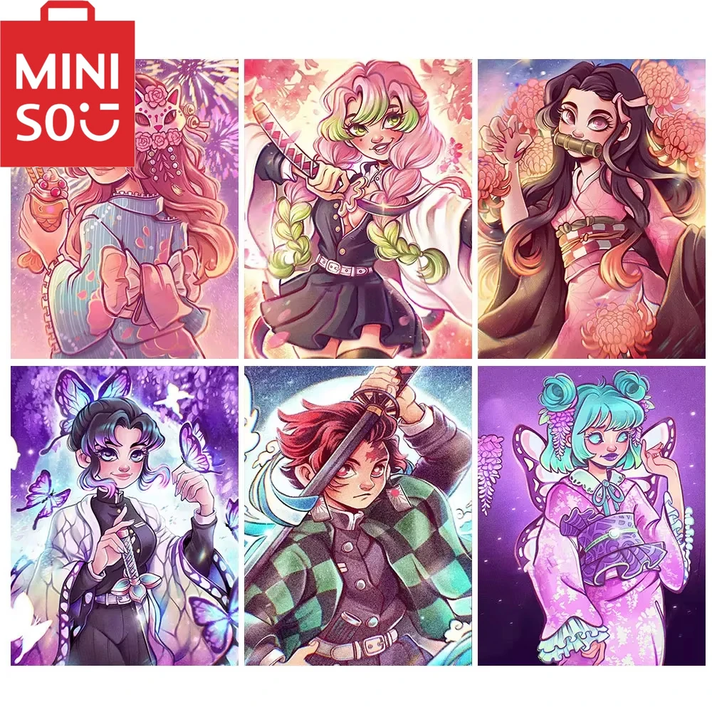

MINISO DIY картина маслом по номерам фигурки аниме Demon Slayer украшение дома живопись стены спальня декор комнаты подарок рамки