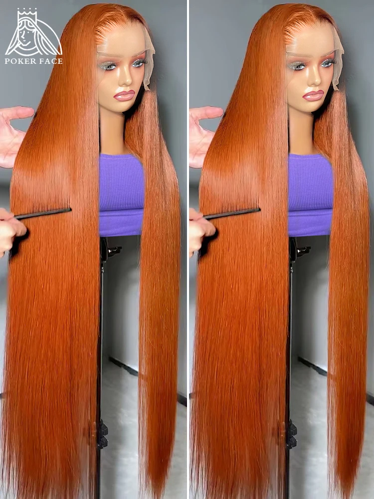 220% 30 38 Inch Ginger Orange Bone Straight 13x6 Lace Front Human Hair Wig 13x4 HD Transparent Lace Frontal Wigs