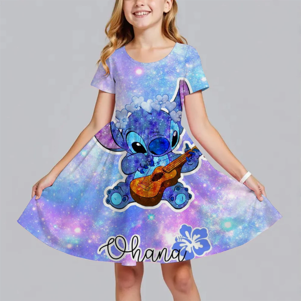 クリスマスプリントドレス漫画星空ベビーステッチ女の子スカートカジュアル通気性女の子半袖ドレス子供服