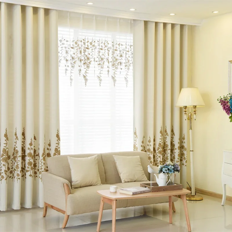 

Custom Size！！European Pastoral Imitation Cotton Romantic and Linen Embroidered Blackout Curtains for Living Dining Room Bedroom