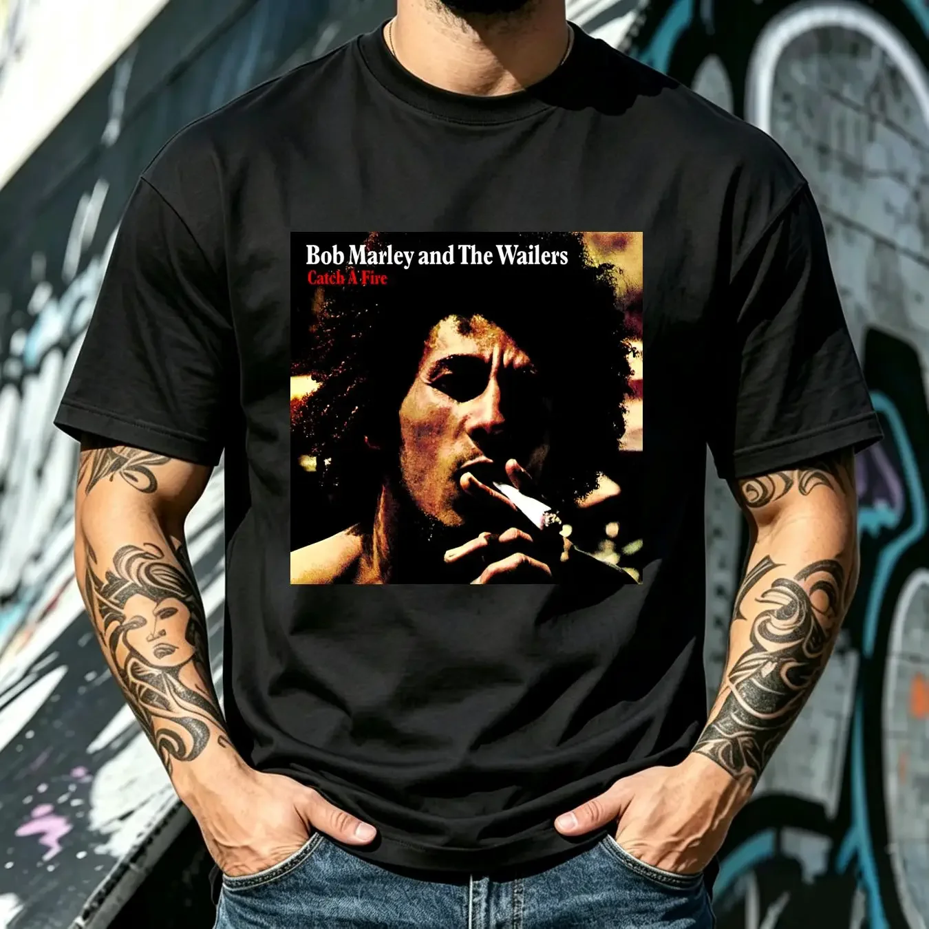 washed T Shirt Catch A Fire Classic Bob Marley the Wailers Exodus Legend Natty Dread vintage Washed Breathable Soft homme
