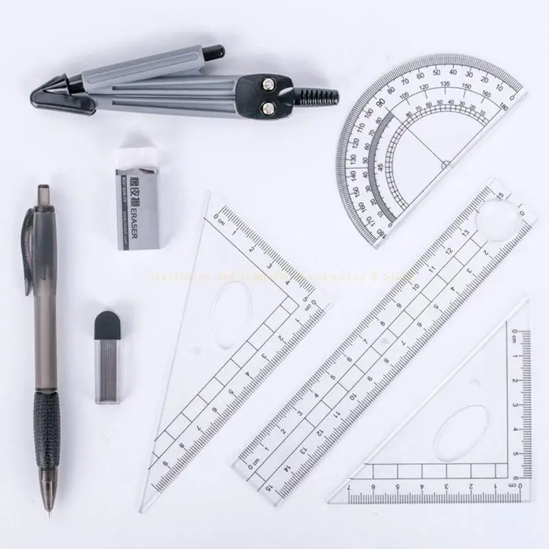 

8pcs/set Portable Geometry Protractor Drawing Ruler Pencil