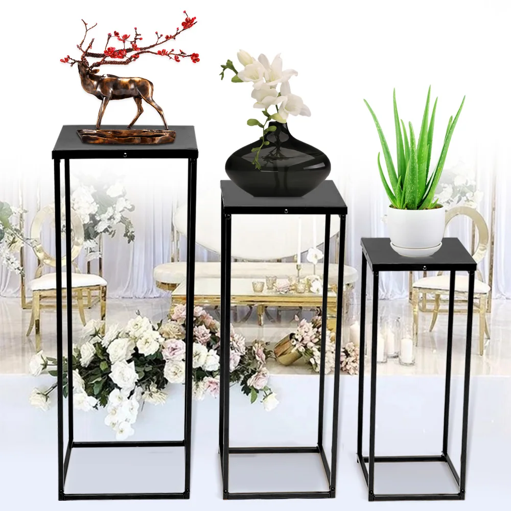 

3Pcs Wedding Party Square Plant Shelf Metal Display Stand Backdrop Flower Rack Centrepiece Holder Decor Black