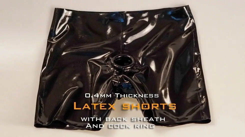 latex gummi boxer shorts with back sheath and ring hole latex skinny underwear