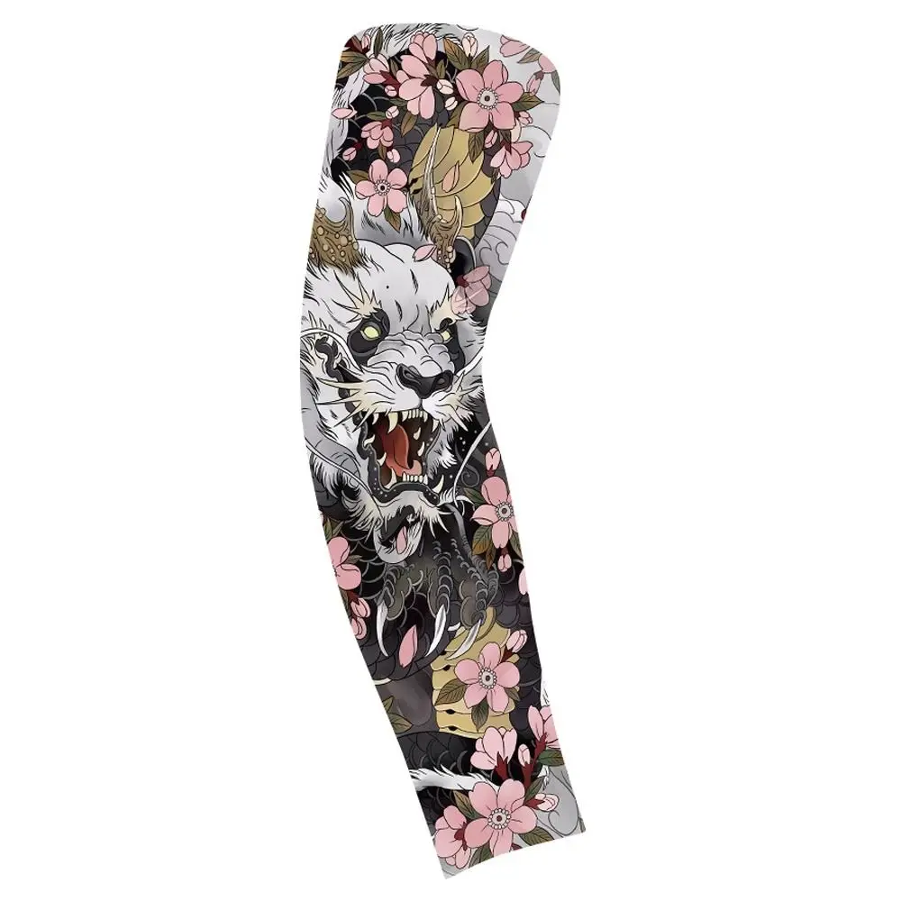 Flower Arm Pattern Flower Arm Tattoo Sleeve Breathable Thin Sun Protection Cover Elastic Seamless Men Sunscreen Sleeve Summer