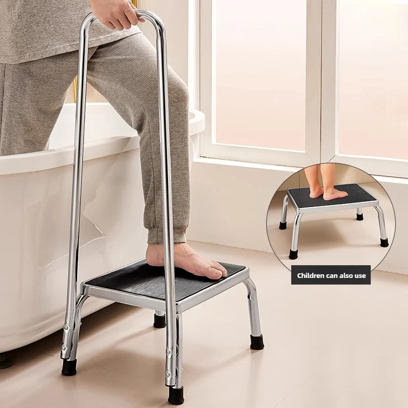 Steel Pipe Footrest Stool for Elderly  Non-Slip Kids Step Stool with Handles  Movable Footrest  Ideal for Kitchen  Bathtub Sink