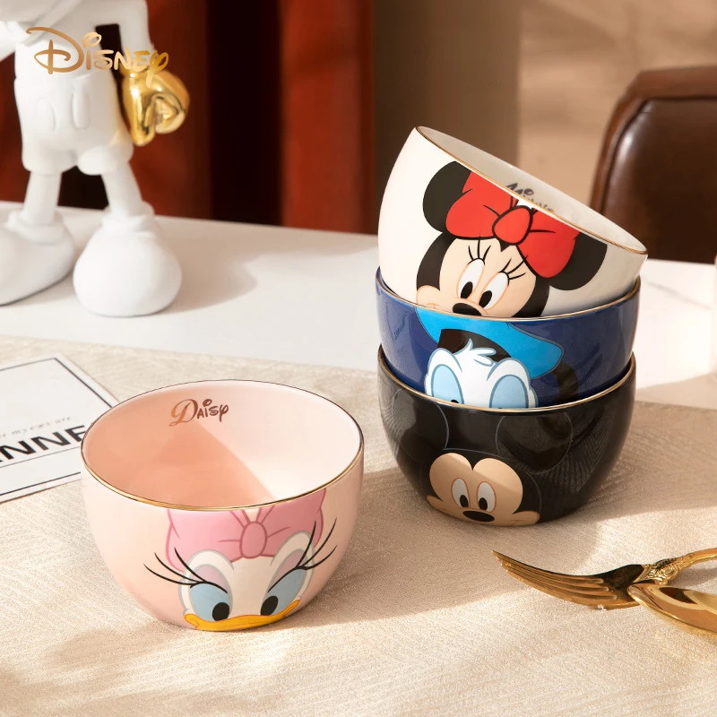 Disney Mickey Minnie Ceramic Rice Bowl Kids Cartoon Donald Dasiy Duck Women Child Kawaii Soup Noodle Rice Bowl Kids Tableware