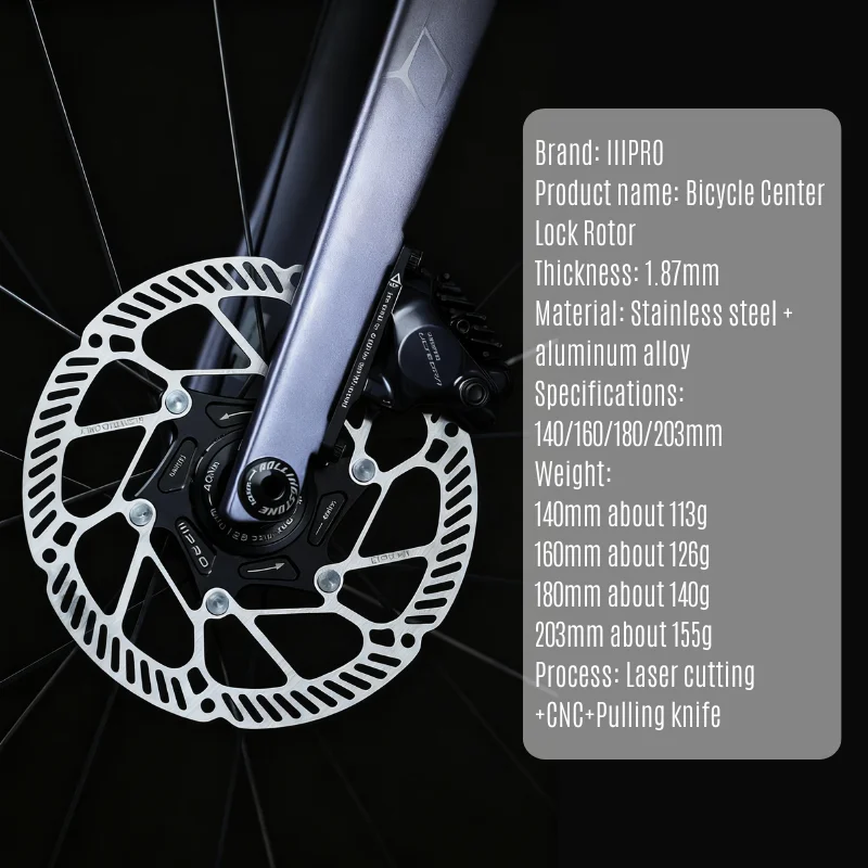 IIIPRO Center Lock Bike Disc Rotor Bicyele Hydraulic Disc Brake Rotors Stainless Steel CNC Laser Cutting Durable Brake Rotor
