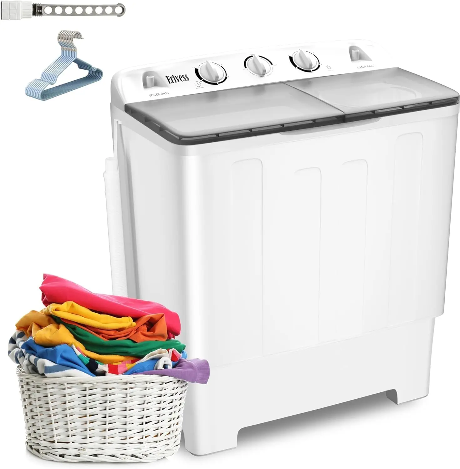 Mini Twin Tub 32 lbs Washing Machine with Drying Rack& 10 Hangers, 20 lbs Washer Mini Compact Laundry Machine