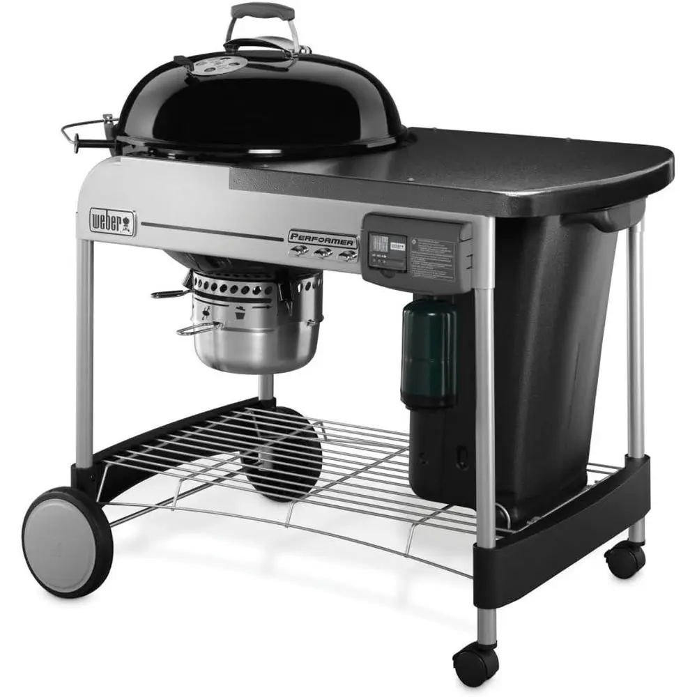 

22-дюймовый угольный гриль класса люкс с газовым поджигом Touch-No-Go, черный цвет