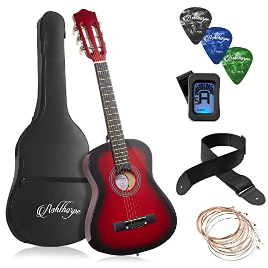 

30-inch Beginner Acoustic Guitar Package Red Starter Kit with Gig Bag Strings Strap Tuner Picks