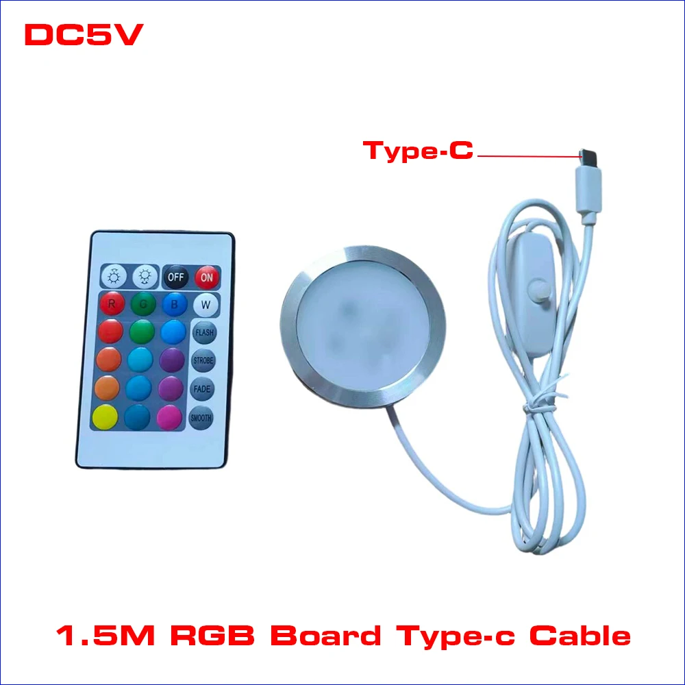 

Type-C Input Colorful Gradient LED RGB light board 60mm Aluminum Radiator 1.5meter ON/OFF Switch Work by Remote Control
