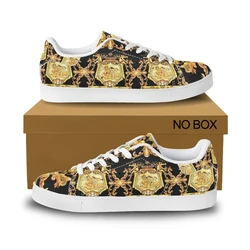 Noisydesigns Luxury Women's Flats Pu Leather Shoes Couple Golden Floral Sneakers Men Vintage Casual For Party Travel Dropship