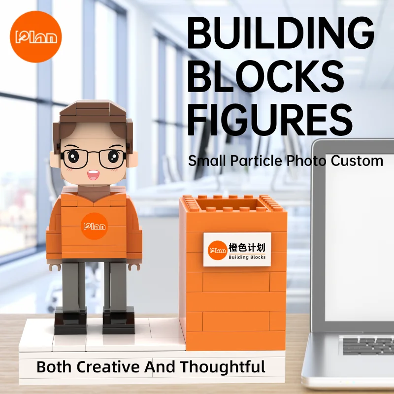 Orange Plan Custom Brick Figures Personalized Minifigures Building Block Sets Full Body 1 People Small Particle Photo