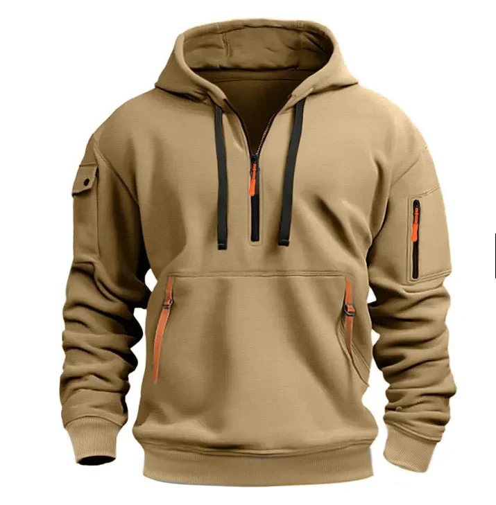 2024 Nieuwe Heren Vrijetijdssport Trui Multi Rits Arm Pocket Hoodie Set Herfst/Winter Mode Hoodie Hoodie Heren losse Jas