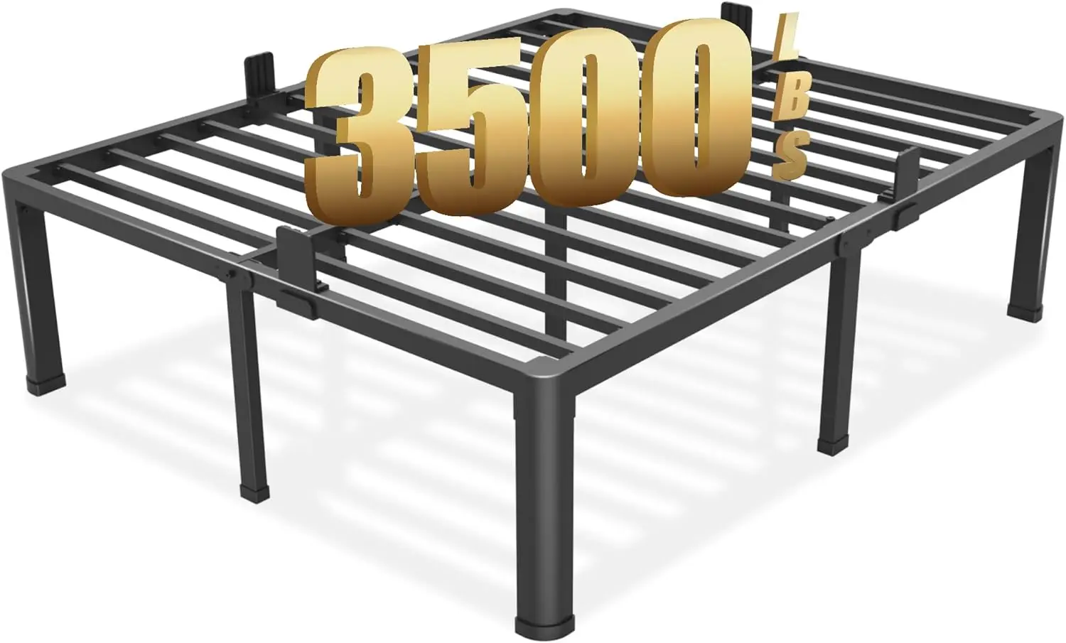 

18' King Size Bed Frame with Round Legs, 3500 lbs Heavy Duty Metal Platform, Steel Slats, No Box Spring Needed, Easy Assembly, N