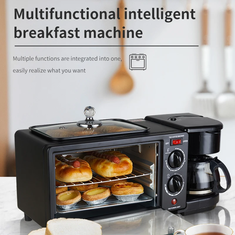 Multifunction Toaster Coffee Pot Oven Frying Pan Electric Breakfast Machine,Automatic 3 IN 1 Breakfast Maker