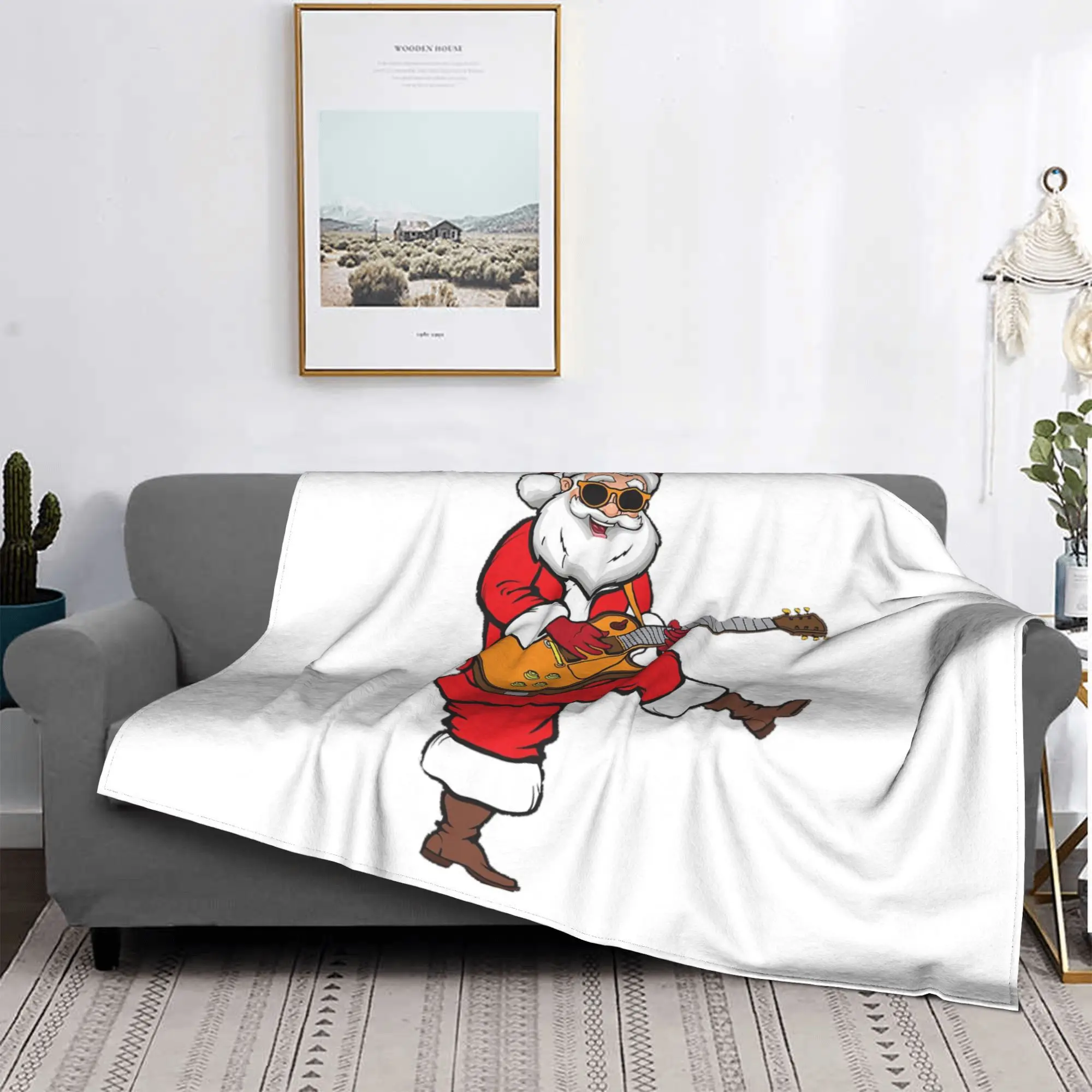 Guitar Christmas Hard Rock Santa Claus Guitarist Gift Blankets Fleece  Blanket for Home Bedroom Travel Throws Bedspread Quilt