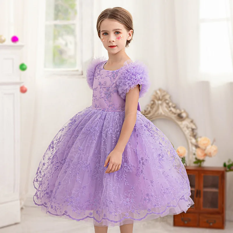 2024 New Lace Children Evening Dresses for Girls Kids Birthday Party Luxury Fluffy Ball Gown Wedding Prom Formal Flower Dress