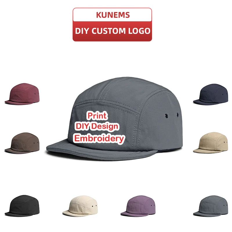 KUNEMS Custom Embroidery Vintage Short Brim Cap Unisex American Soft Brim 5-Panel Cap DIY LOGO Cotton Baseball Cap Wholesale