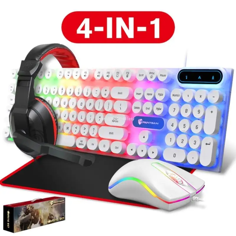 Gaming Keyboard and Mouse and Mouse Pad and Gaming Headset LED RGB Backlight Bundle for Pc Work Study 4 in Dropship