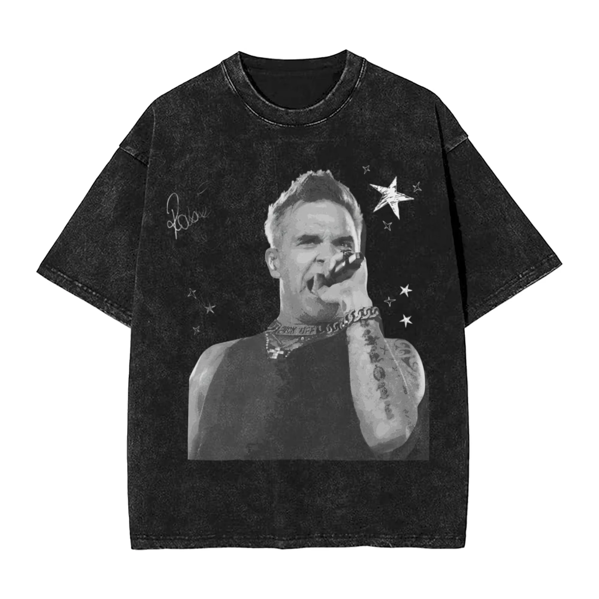 Robbie Williams Live Tour Concert Poster Print T-Shirt Retro Washed Men Women Loose Casual Oversized Cotton Top Summer New Tee
