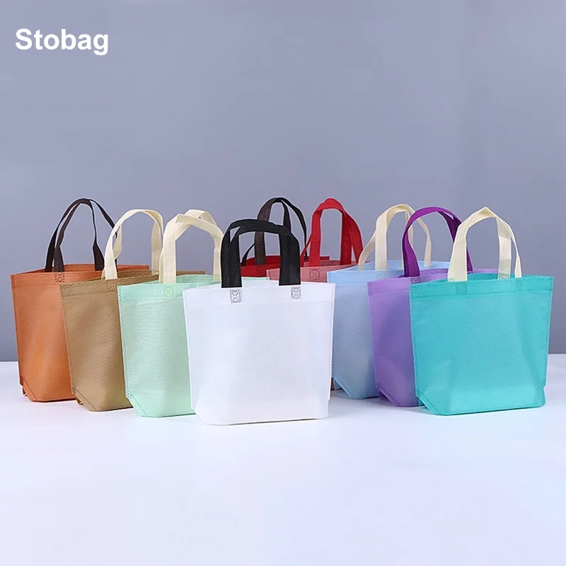 

StoBag 10pcs Non-woven Shopping Tote Bags Fabric Portable Color Eco-friendly Storage Reusable Large Pouch Custom Logo(Extra Fee)