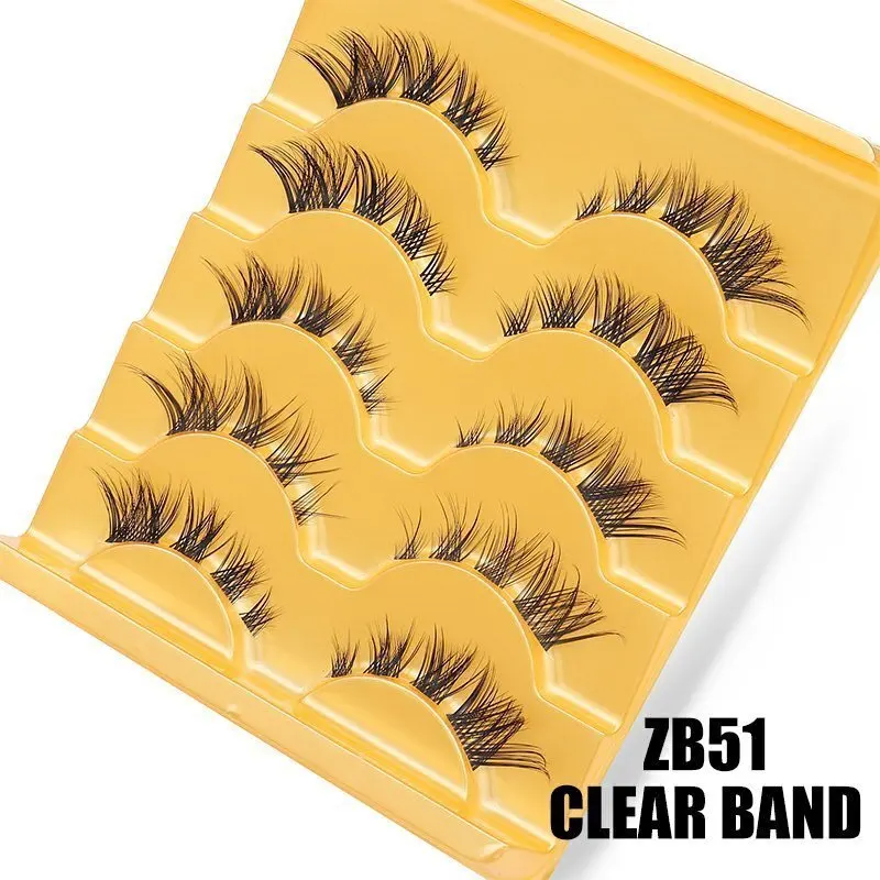 5 Paar transparente Flügelwimpern aus Kunstnerz, flauschige falsche Wimpern, koreanische natürliche Wimpern, Make-up-Wimpernstränge – Detail 8