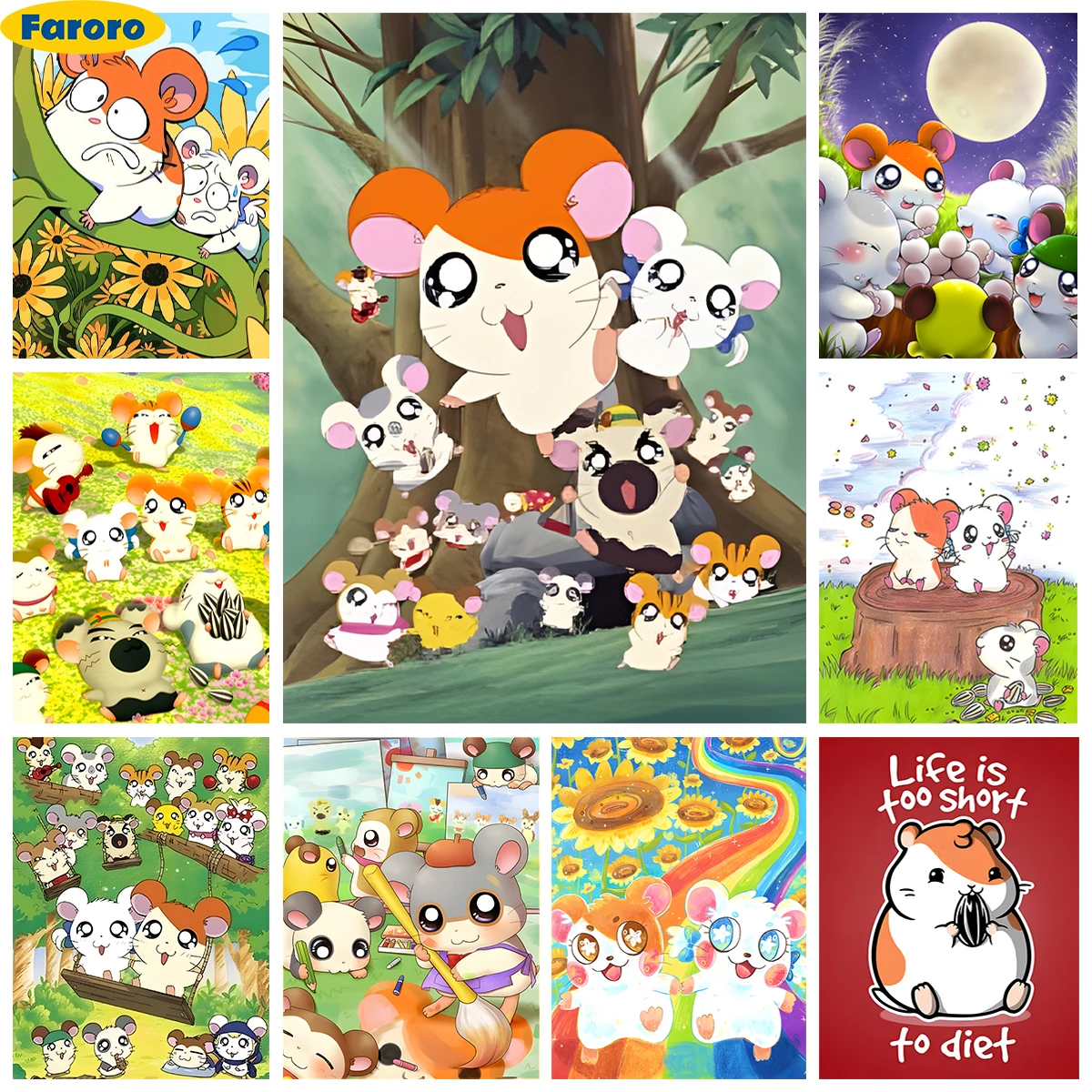 

H-Hamtaro 5D Diamond Painting Kit Cartoon Hamster Poster Diamond Embroidery Cross Stitch Comics Home Children's Room Wall Decor