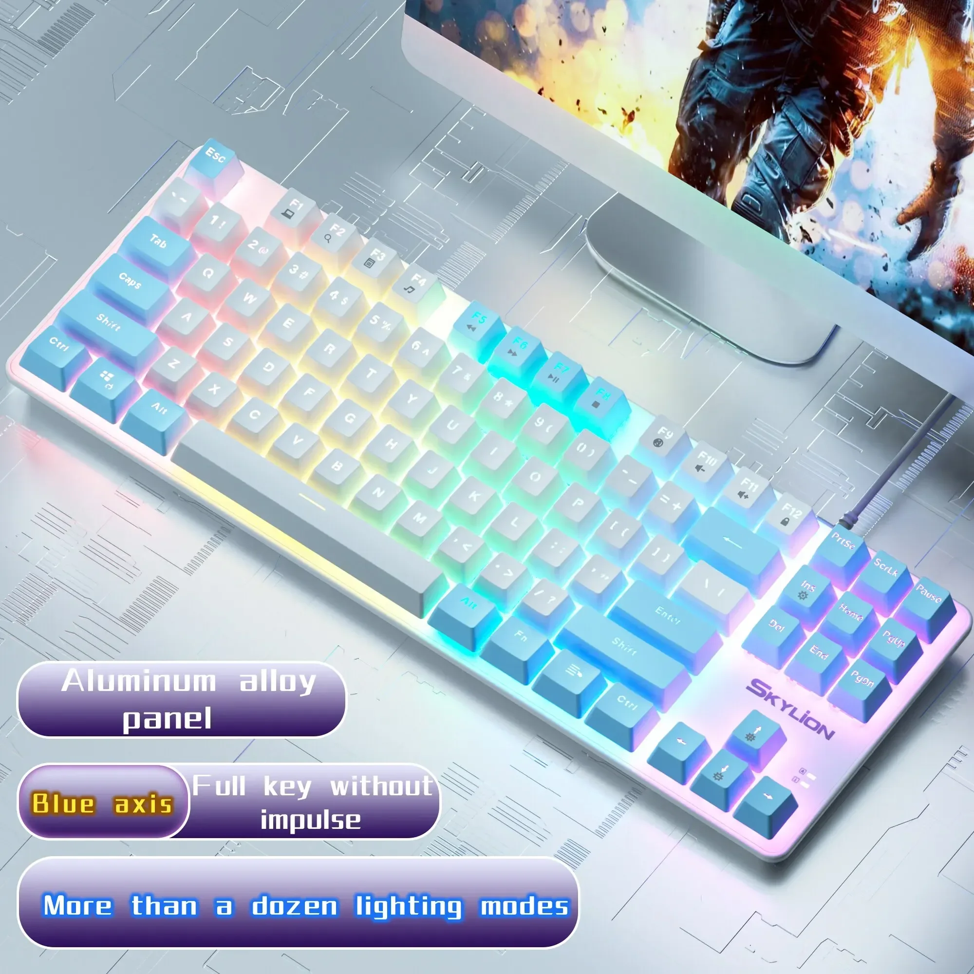 H87 Wired Mechanical Keyboard 10 Kinds of Colorful Lighting Gaming and Office for Windows for System