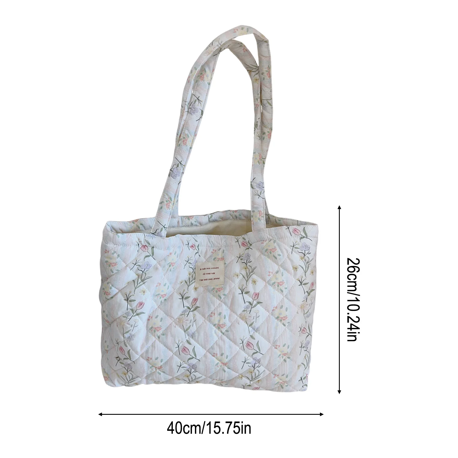 French Floral Quilted Tote Bag for Women Large Capacity Shoulder Handbag with Cotton Li-ning Stylish Mommy and Book Bag view 6