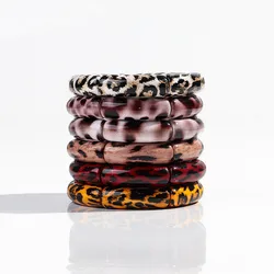 Colorful Leopard Acrylic Bamboo Tube Elastic Bracelets Women Men Boho Resin elbow Beaded Stackable Bangles Vintage Jewelry Gift