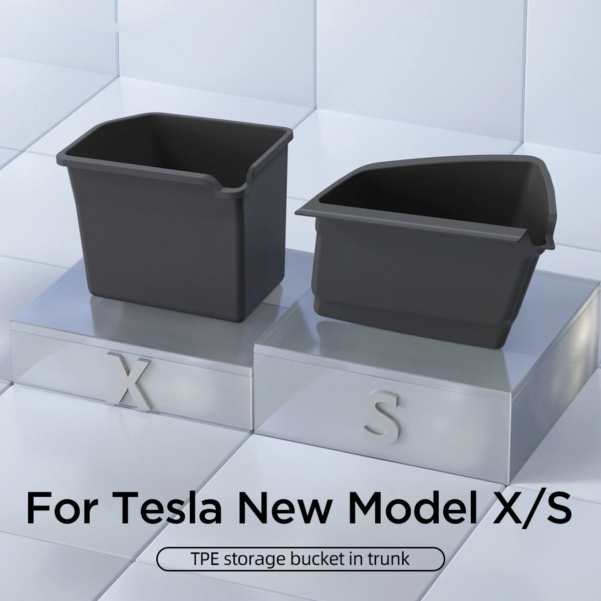 For Tesla Model X Rear Trunk Storage Box 2024 Car Interior Accessories Side Organizer Tidying Storage Bucket 2023 1Pc