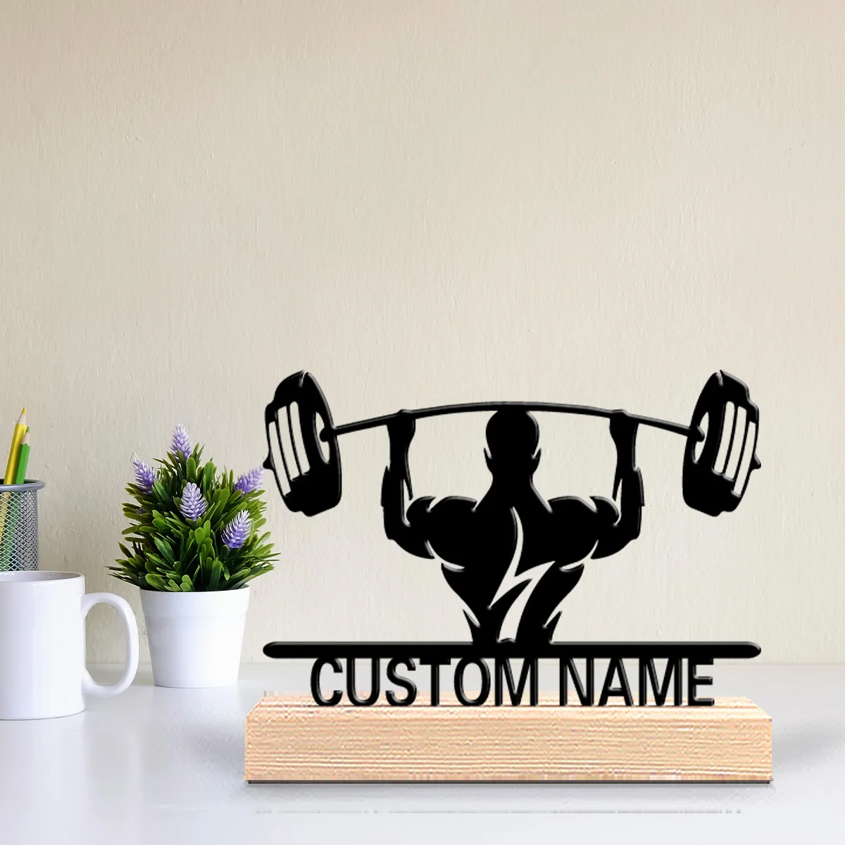 1pc Simple lift Custom Letter Art Metal Statue Iron Ornament Figurine With Wood Base Metal Statue For Home Desk Decor