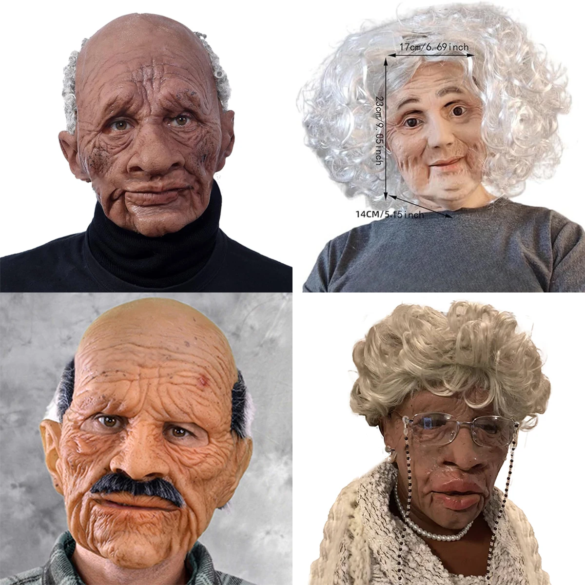 Halloween Cos Old Man Mask Latex Humanoid Wrinkle Mask Black Men And Women Funny Headgear Horror Role-playing Props