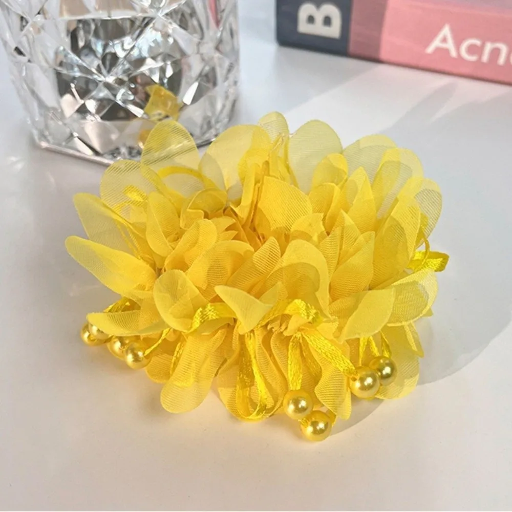 2Pcs New Elastic Children Flower Pearl Hair Tie Colorful Hair Accessories Floral Scrunchie Flower Hair Loop Festive Celebrations