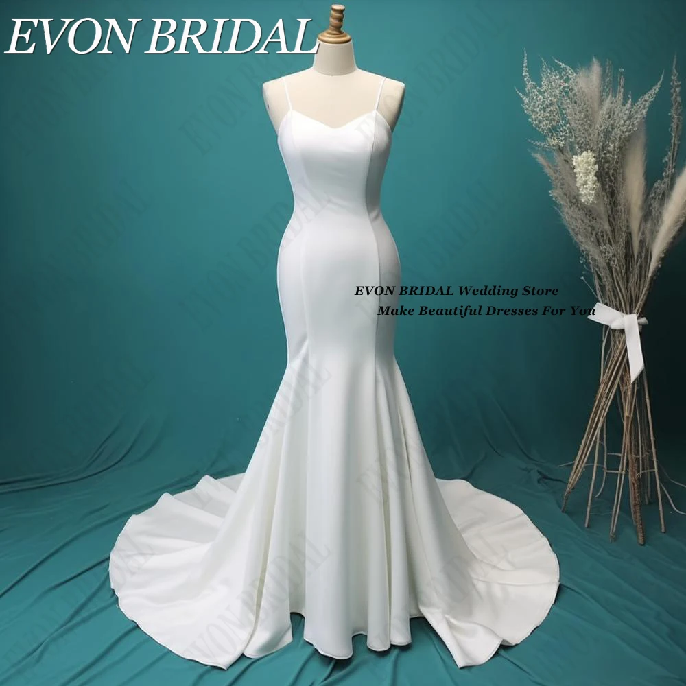 EVON BRIDAL Spaghetti Straps Mermaid Wedding Dress Simple Backless 웨딩 스냅용 드레스 Korean Women Lace Up Bridal Party Gowns Sweetheart