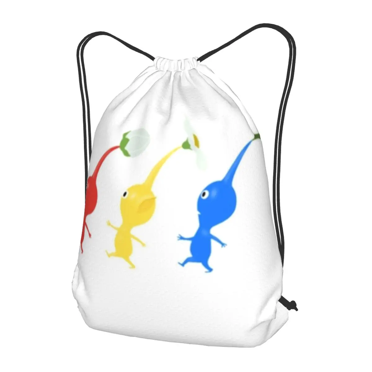 3 Pikmin Running (on Grey) Backpacks Casual Drawstring Bundle Pocket Sports Bag Book Bags for Man Woman Students
