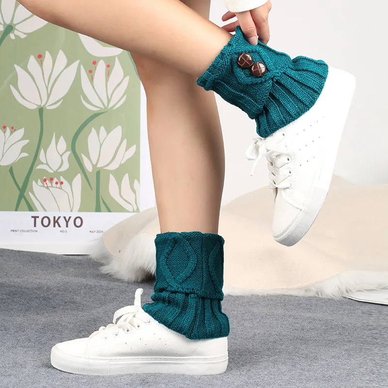 Japanese Lolita Sweet Girl Leg Warmer Knit Socks Wool Button Knitted Foot Cover Women Autumn Winter Heap Heap Socks