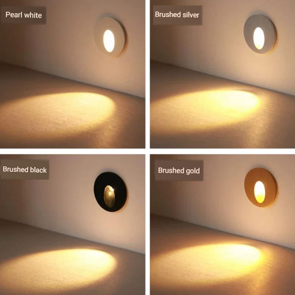 Embedded Step&Stair Light Led Wall Lamps No-sensor Interior Lighting Fixture Round Nightlights Bathroom Kitchen Cabinet Lights