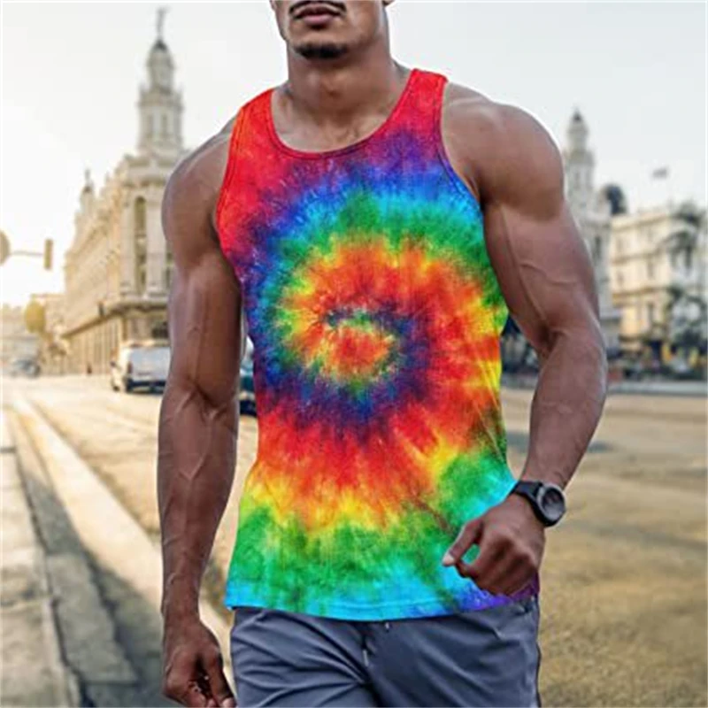 New Rainbow Paint Splatter 3D Printed Graffiti Men\'s Tank Tops Men Hip Hop Casual O-Neck Vest Streetwear Oversized Tops Tees