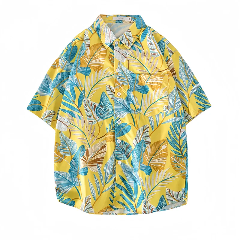 Men's Summer Seaside Vacation Short Sleeve Floral Shirt Casual Loose Top Retro Hawaiian Beach Half Sleeve Shirt Jacket