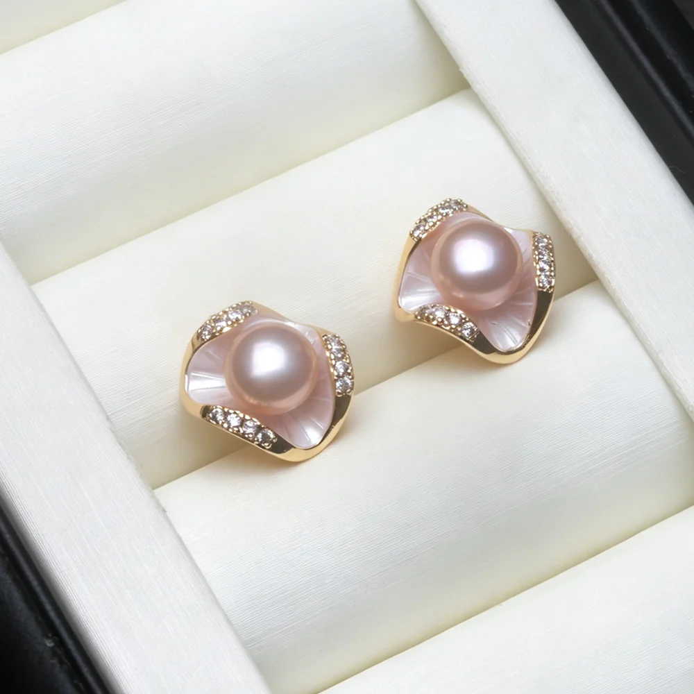 Elegante Natürliche Süßwasserperlen-Ohrstecker für Damen, Niedliche 925 Sterling Silber Perlenohrringe, Geschenk für Ehefrau, Mutter zum Geburtstag, Weiß – Detail 2