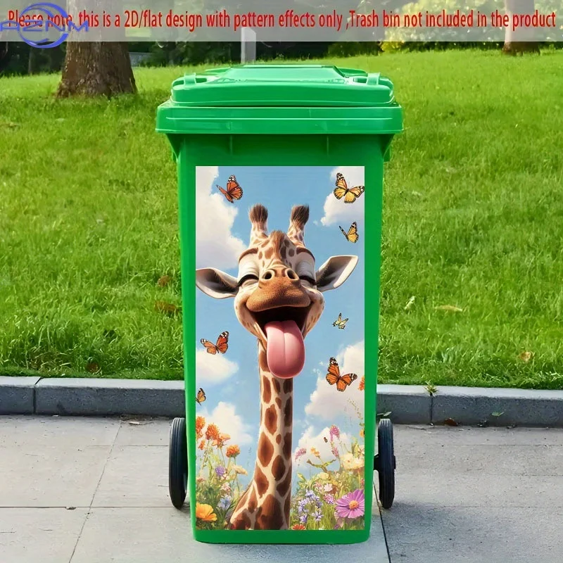 1pc 2D Flat Trash Can Decal, Funny Animal Pattern Bin Sticker, Removable Self-Adhesive PVC Sticker for Home Waste Container Deco